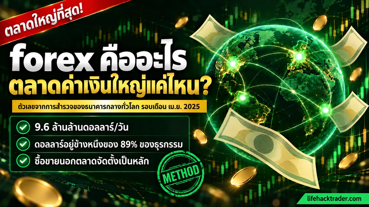 ภาพประกอบอธิบายว่า forex คืออะไร ขนาดตลาดค่าเงินจากการสำรวจของ BIS ในเดือนเมษายน 2025 และโครงสร้างการซื้อขายนอกตลาดจัดตั้ง
