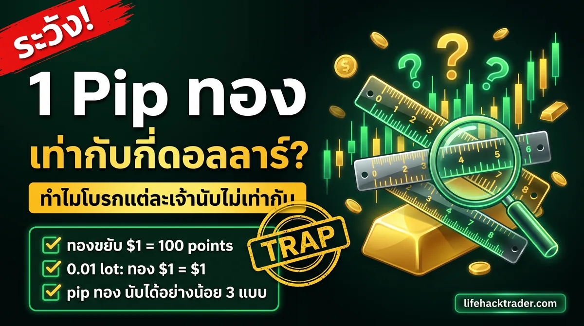 ภาพประกอบอธิบายหน่วย pip และ point ของทอง XAUUSD ว่าทองขยับ 1 ดอลลาร์เท่ากับ 100 จุด