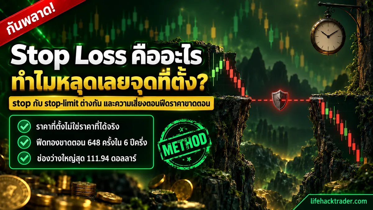 ภาพประกอบอธิบายว่า stop loss คือคำสั่งแบบไหน ต่างจาก stop-limit ตรงไหน และทำไมราคาที่จับคู่ได้จริงถึงหลุดเลยจุดที่ตั้งไว้